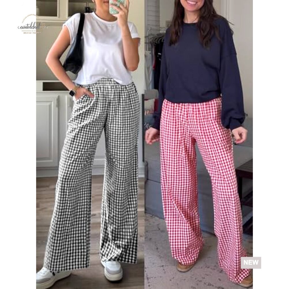 Wide Leg Palazzo Pants High Waisted Lounge Casual Trousers with Pockets - Picture 6 of 7